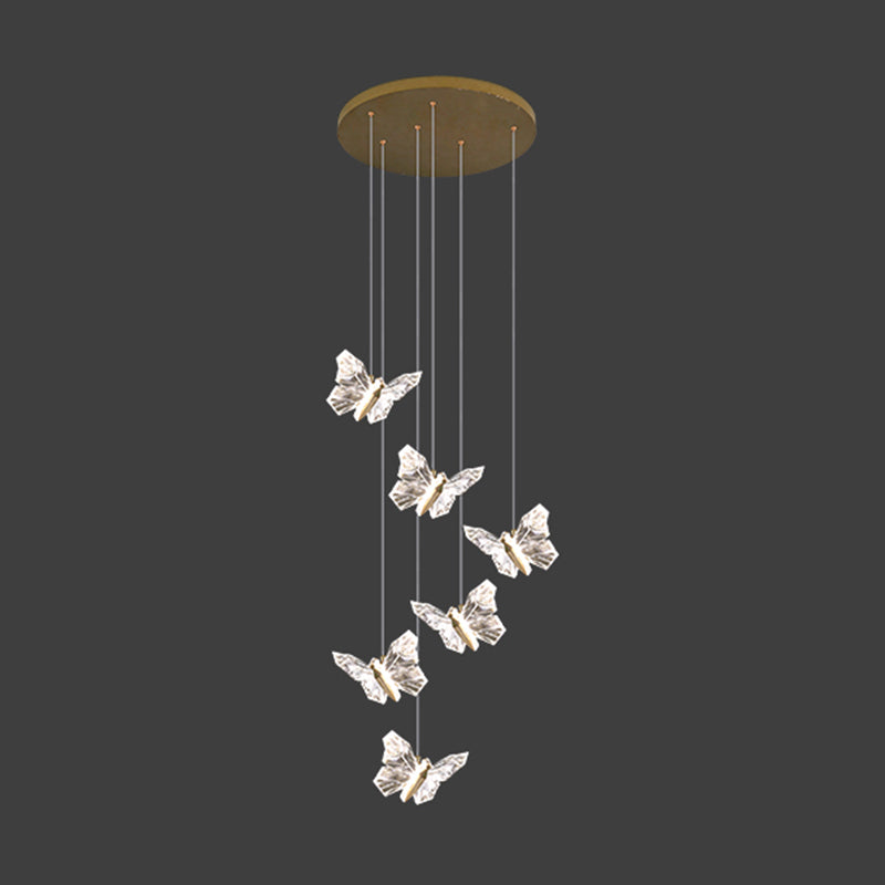 Brass Butterfly Hanging Lamp Minimalist LED Acrylic Pendant Ceiling Light for Duplex House