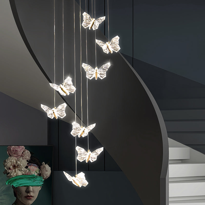 Brass Butterfly Hanging Lamp Minimalist LED Acrylic Pendant Ceiling Light for Duplex House