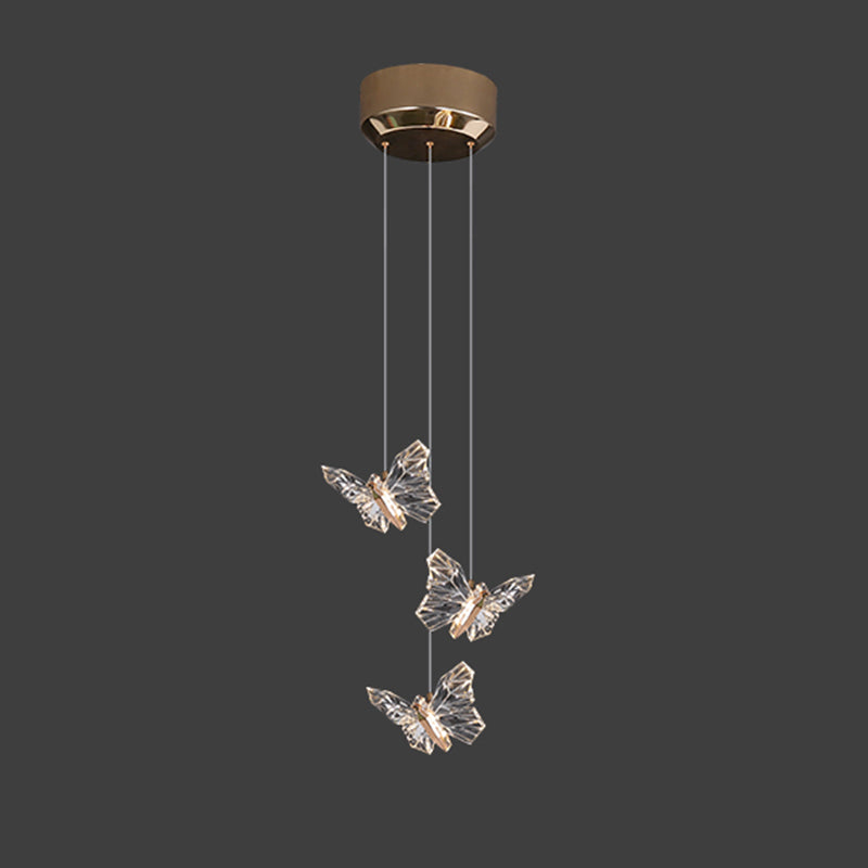 Brass Butterfly Hanging Lamp Minimalist LED Acrylic Pendant Ceiling Light for Duplex House