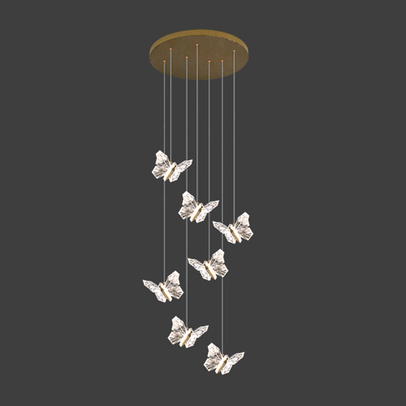 Brass Butterfly Hanging Lamp Minimalist LED Acrylic Pendant Ceiling Light for Duplex House