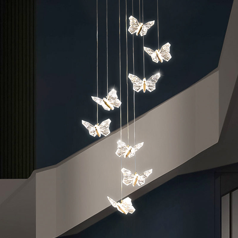 Brass Butterfly Hanging Lamp Minimalist LED Acrylic Pendant Ceiling Light for Duplex House