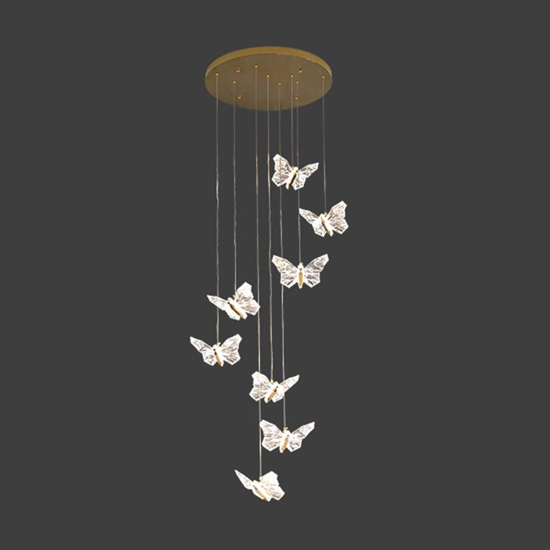 Brass Butterfly Hanging Lamp Minimalist LED Acrylic Pendant Ceiling Light for Duplex House