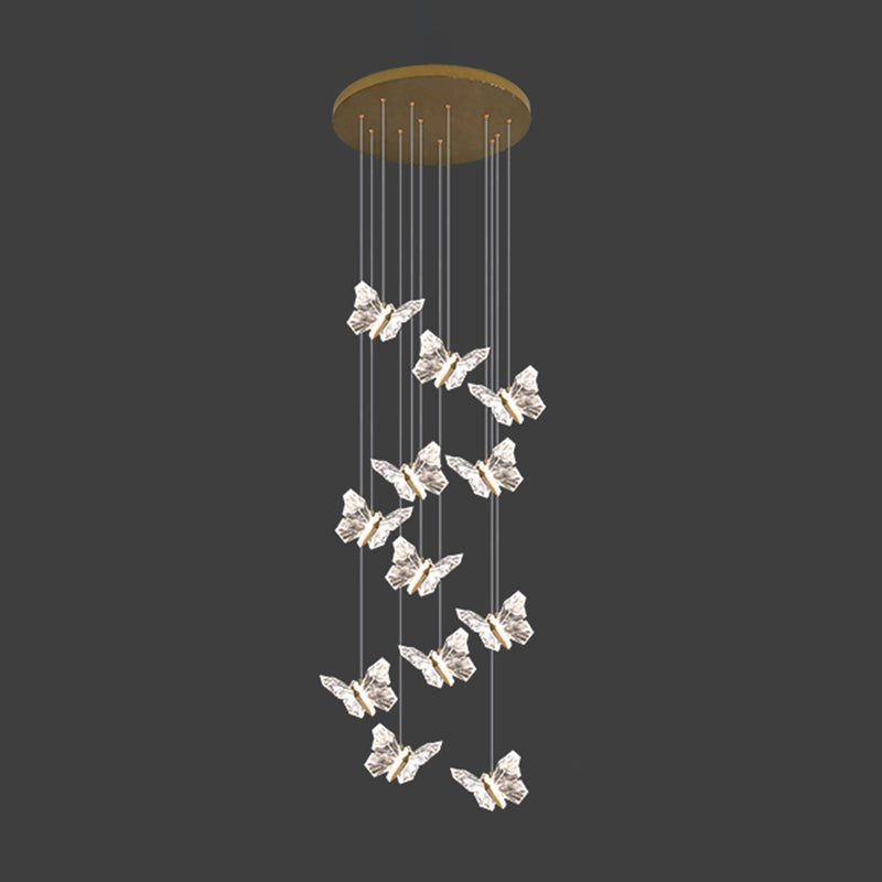 Brass Butterfly Hanging Lamp Minimalist LED Acrylic Pendant Ceiling Light for Duplex House