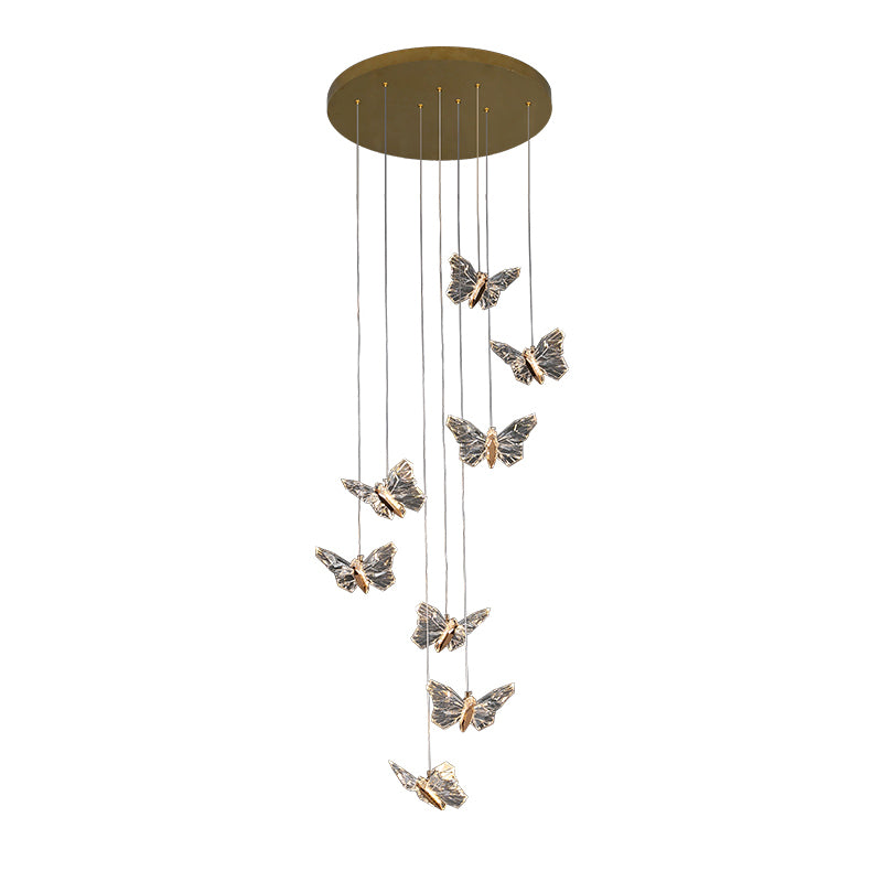 Brass Butterfly Hanging Lamp Minimalist LED Acrylic Pendant Ceiling Light for Duplex House