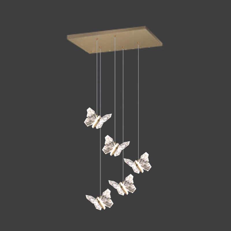 Brass Butterfly Hanging Lamp Minimalist LED Acrylic Pendant Ceiling Light for Duplex House