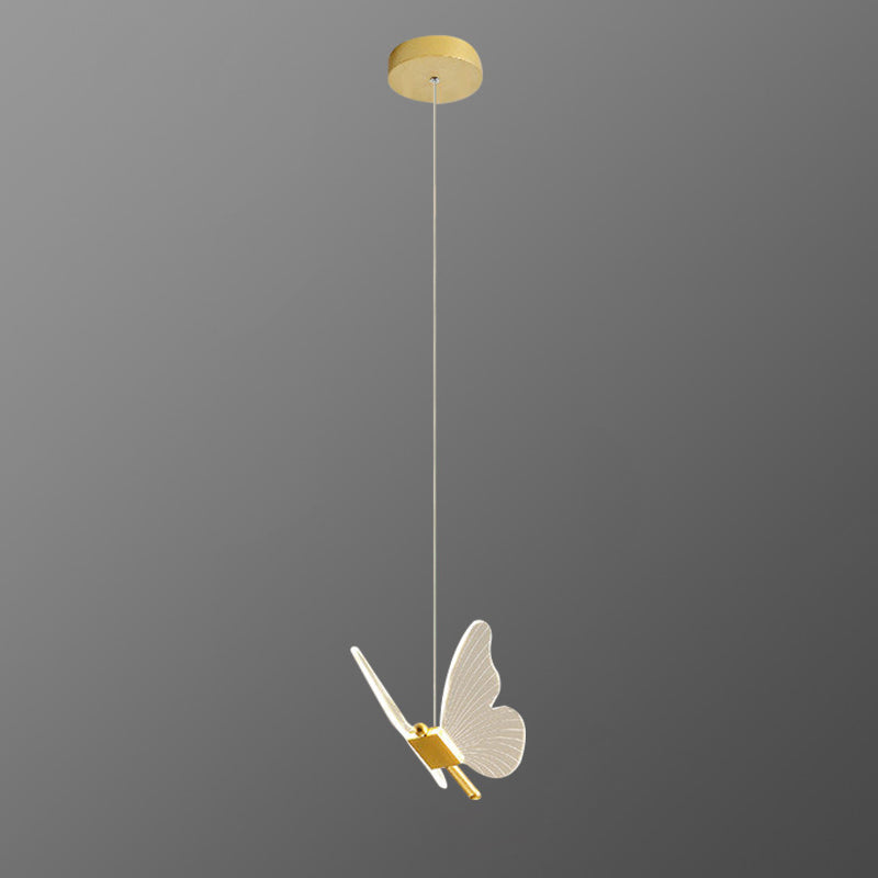 Butterfly Living Room Pendulum Light Acrylic Simple Style LED Pendant Lighting in Gold