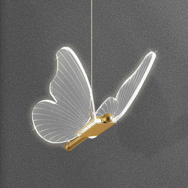 Butterfly Living Room Pendulum Light Acrylic Simple Style LED Pendant Lighting in Gold