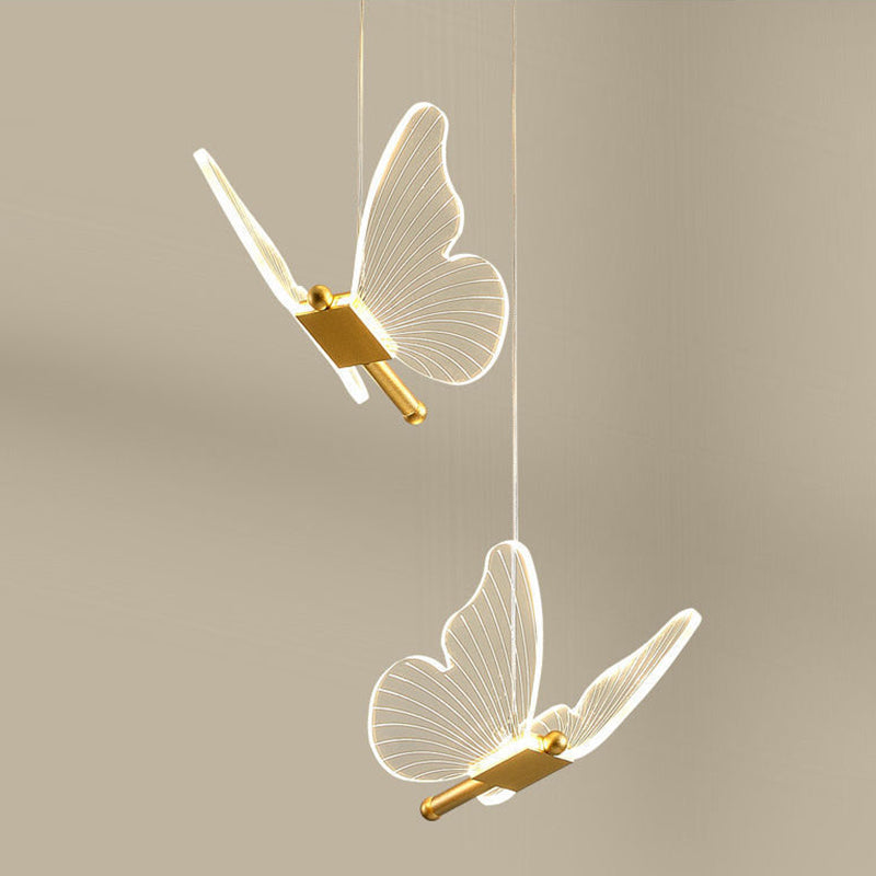 Butterfly Living Room Pendulum Light Acrylic Simple Style LED Pendant Lighting in Gold