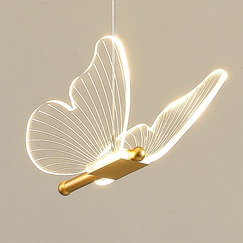 Butterfly Living Room Pendulum Light Acrylic Simple Style LED Pendant Lighting in Gold