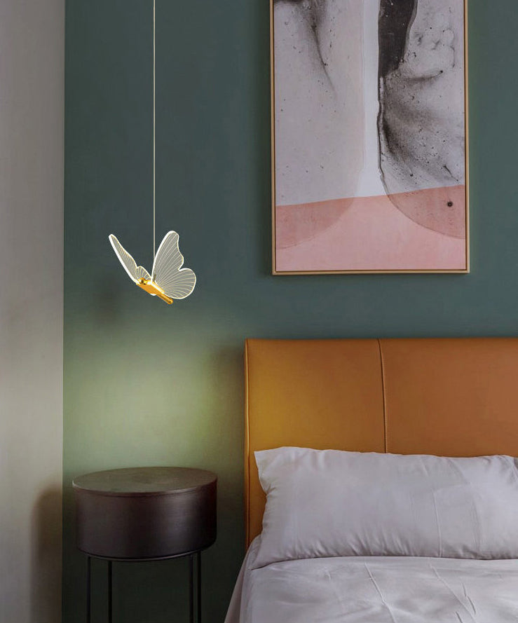 Butterfly Living Room Pendulum Light Acrylic Simple Style LED Pendant Lighting in Gold