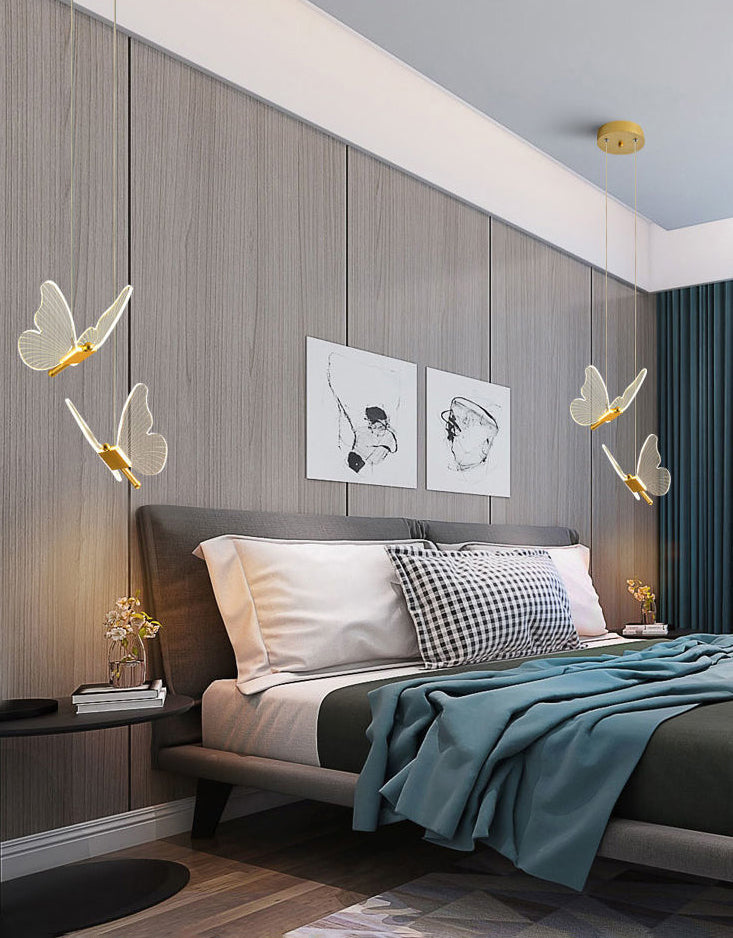 Butterfly Living Room Pendulum Light Acrylic Simple Style LED Pendant Lighting in Gold
