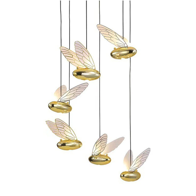 Gold Wing Hanging Lamp Fixture Simplicity LED Acrylic Pendant Lighting for Dining Room