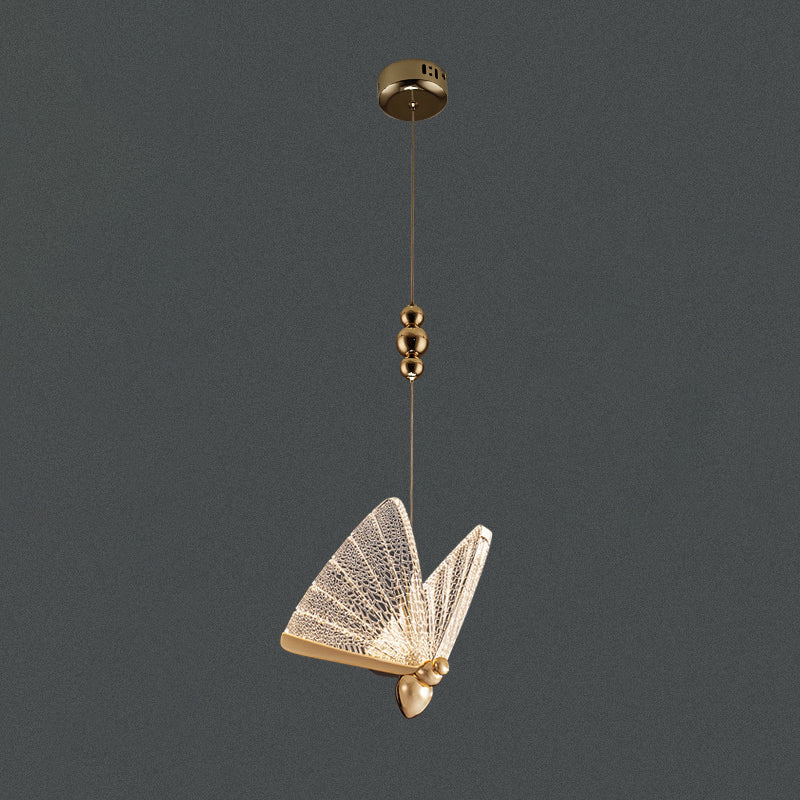 Butterfly Acrylic LED Pendant Lamp Artistic Gold Finish Hanging Lamp for Dining Room