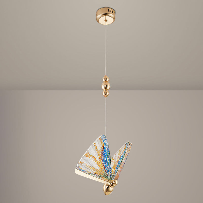 Butterfly Acrylic LED Pendant Lamp Artistic Gold Finish Hanging Lamp for Dining Room