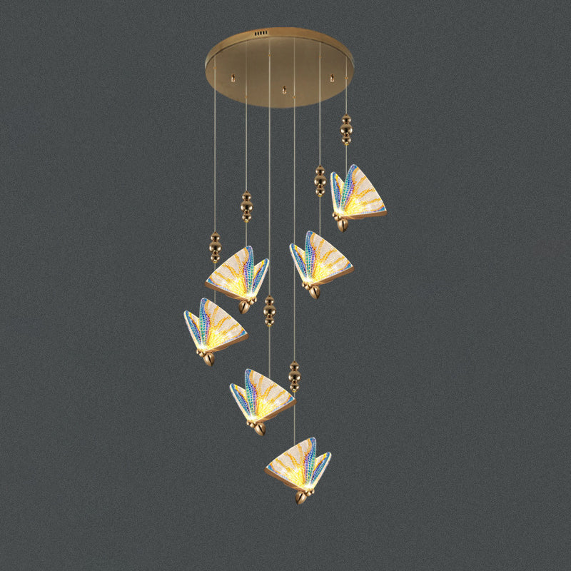 Butterfly Acrylic LED Pendant Lamp Artistic Gold Finish Hanging Lamp for Dining Room