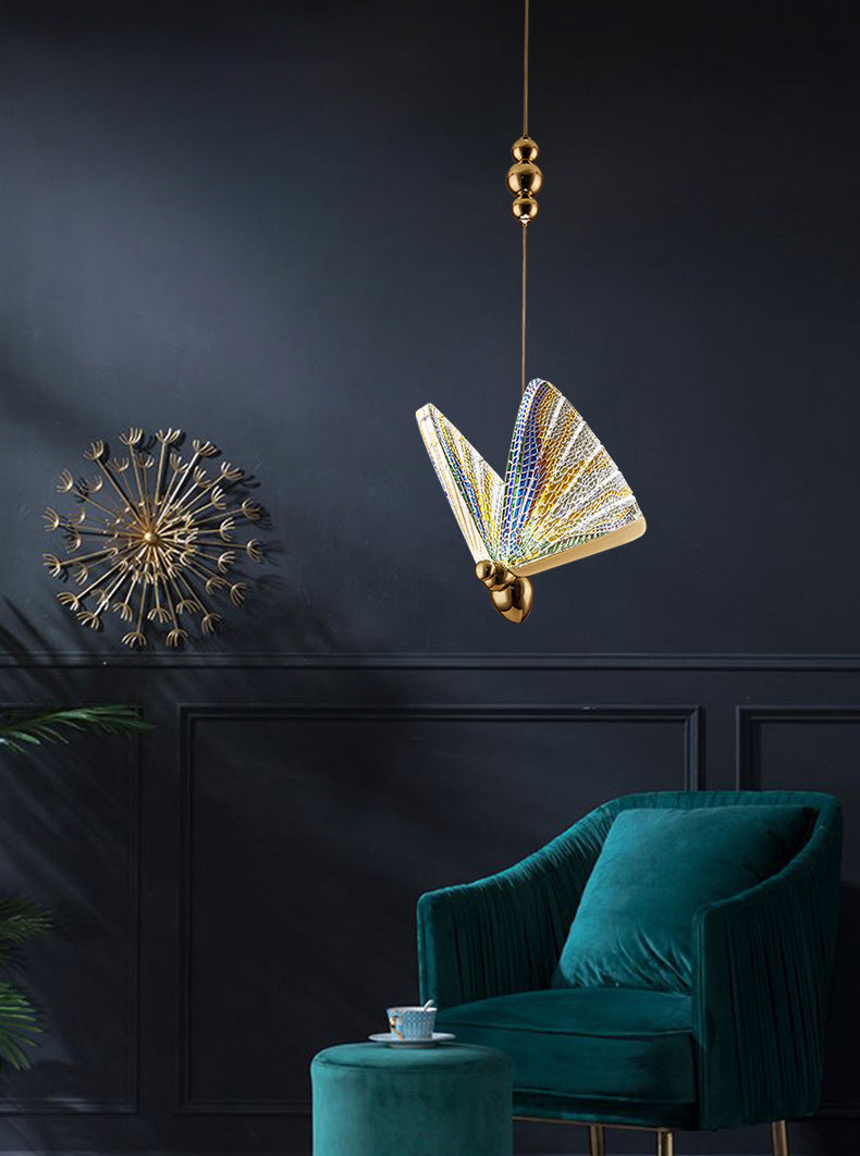 Butterfly Acrylic LED Pendant Lamp Artistic Gold Finish Hanging Lamp for Dining Room