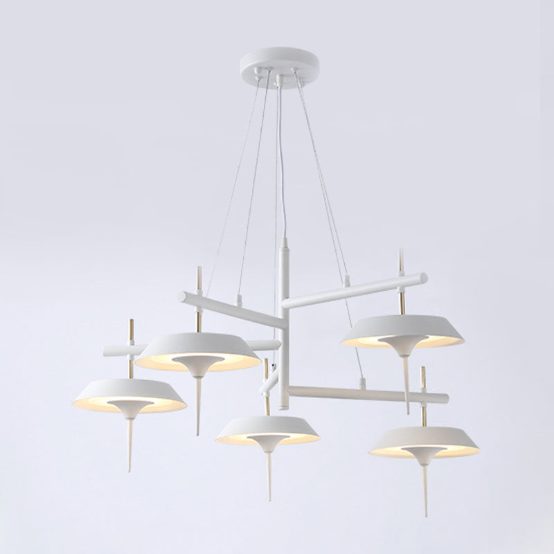 Flared Metal Chandelier Lamp Minimalist 5 Lights White Pendant Light Fixture for Dining Room