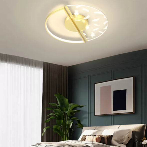 Feather LED Flush Mount Light Modern Acrylic Bedroom Ceiling Light in Black-Gold