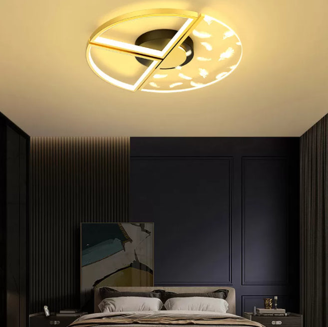 Feather LED Flush Mount Light Modern Acrylic Bedroom Ceiling Light in Black-Gold