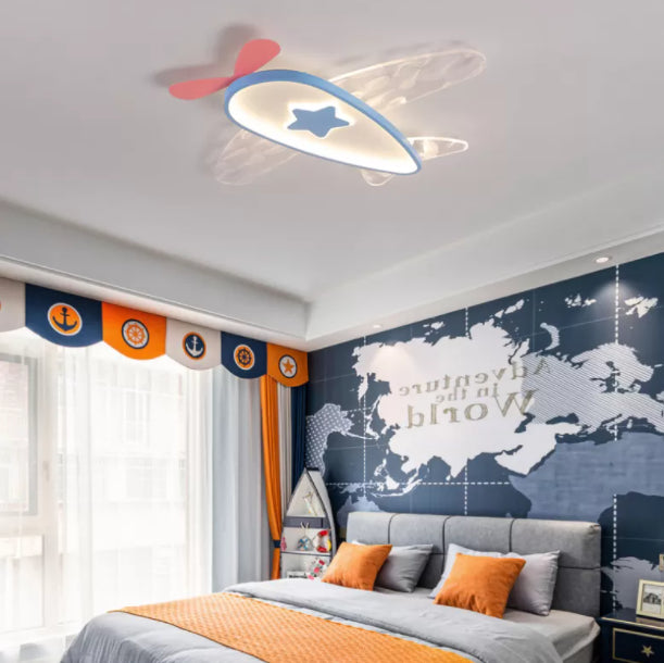 Airplane Acrylic Feather LED Semi Flush Ceiling Fixture in Modern Creative Style Wrought Iron Ceiling Light for Bedroom