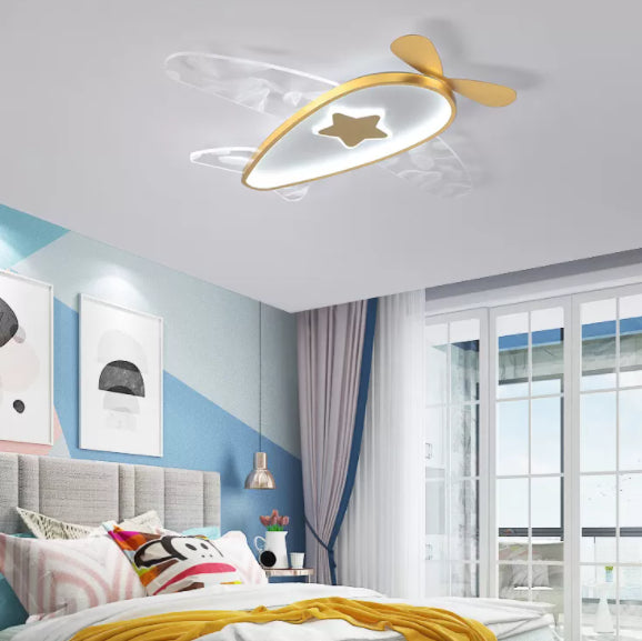 Airplane Acrylic Feather LED Semi Flush Ceiling Fixture in Modern Creative Style Wrought Iron Ceiling Light for Bedroom