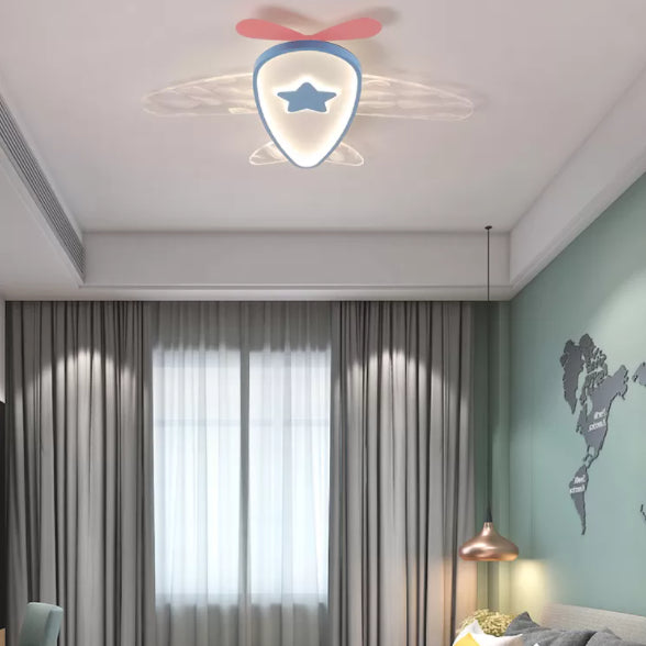 Airplane Acrylic Feather LED Semi Flush Ceiling Fixture in Modern Creative Style Wrought Iron Ceiling Light for Bedroom