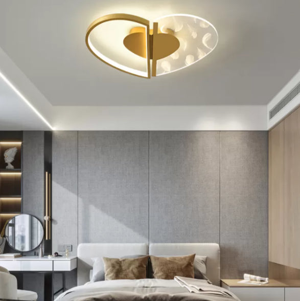 Love Heart Bedroom Flush Ceiling Light Acrylic Minimalist Feather LED Flush Mount Lighting