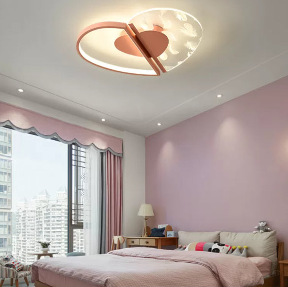 Love Heart Bedroom Flush Ceiling Light Acrylic Minimalist Feather LED Flush Mount Lighting
