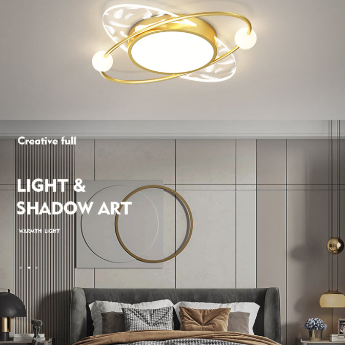 Luz de techo de pluma LED contemporánea de montaje ovalado de acrílico para dormitorio