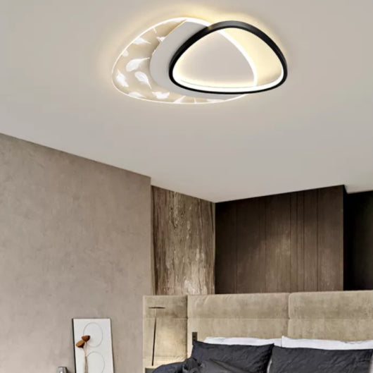 Modern Concise Geometric LED Semi Flush Mount Feather Acrylic Ceiling Light in Black