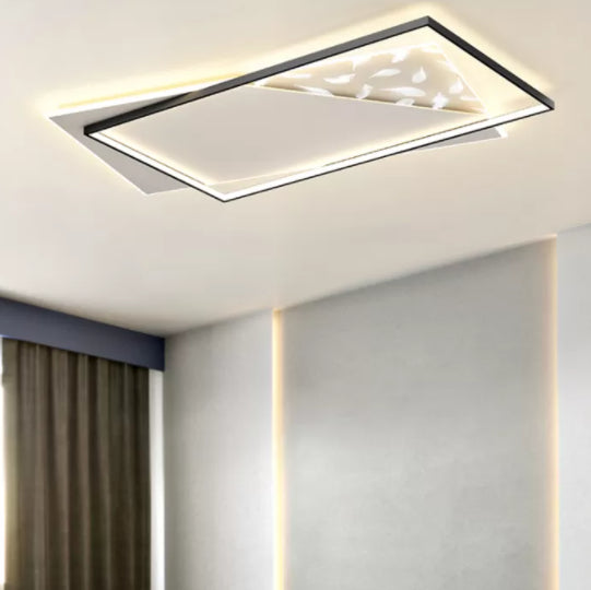 Modern Concise Geometric LED Semi Flush Mount Feather Acrylic Ceiling Light in Black