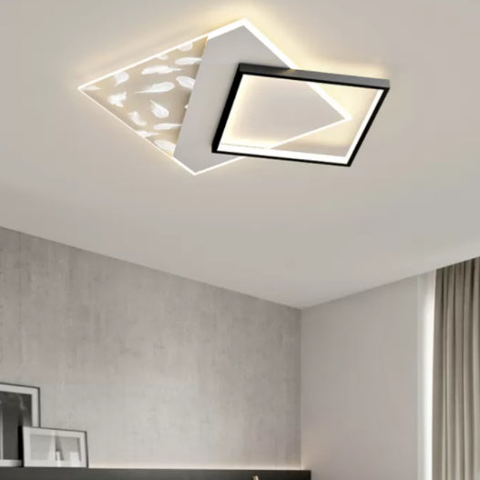 Modern Concise Geometric LED Semi Flush Mount Feather Acrylic Ceiling Light in Black