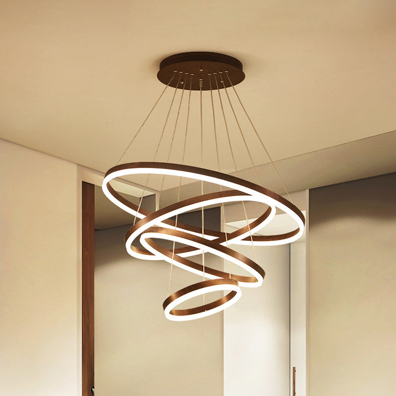 Wrought Iron Black LED Pendant Light in Modern Luxury Style Layered Circles Ceiling Light with Acrylic Shade