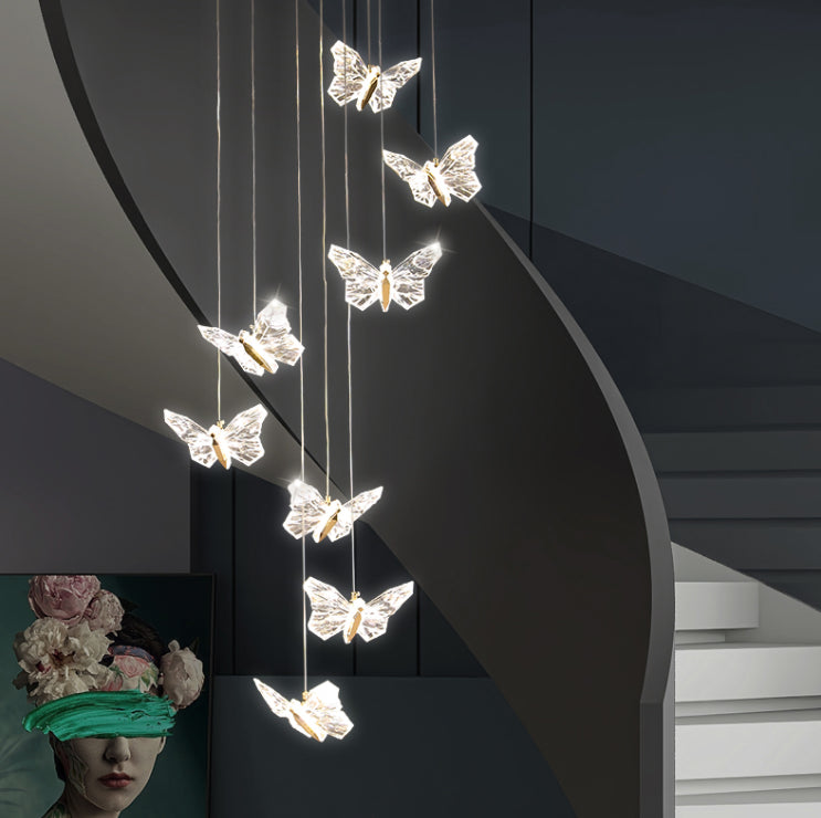 Brass Butterfly Hanging Lamp Minimalist LED Acrylic Pendant Ceiling Light for Duplex House