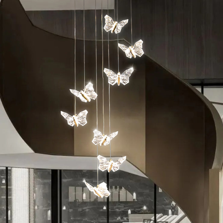 Brass Butterfly Hanging Lamp Minimalist LED Acrylic Pendant Ceiling Light for Duplex House