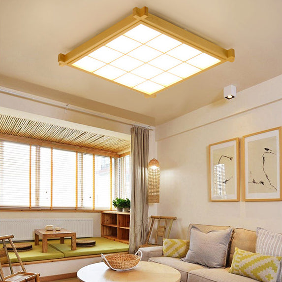 Wooden Rectangular LED Flush Mount in Modern Concise Style Acrylic Indoor Ceiling Light in Log Color
