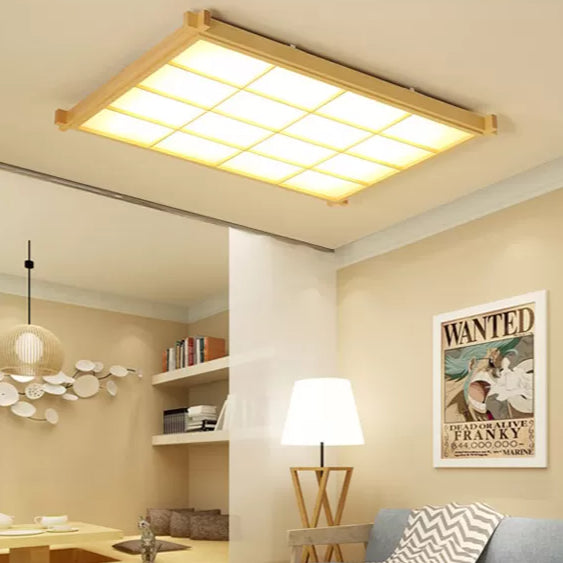 Wooden Rectangular LED Flush Mount in Modern Concise Style Acrylic Indoor Ceiling Light in Log Color