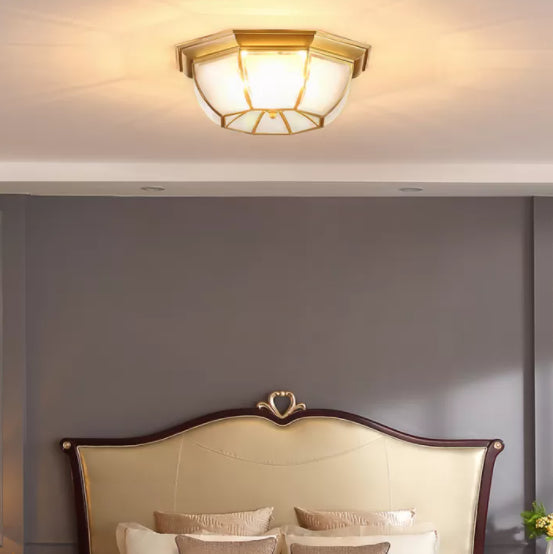Shaded Living Room Flush Mount Light Fixture Traditional Glass Gold Flushmount Ceiling Lamp