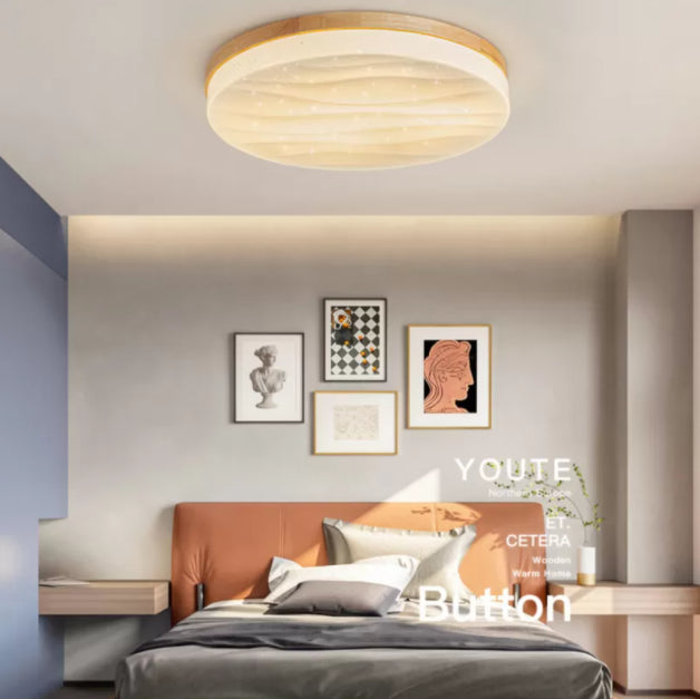 Log Color Circular LED Flush Mount in Modern Creative Style Wooden Ceiling Fixture for Bedroom