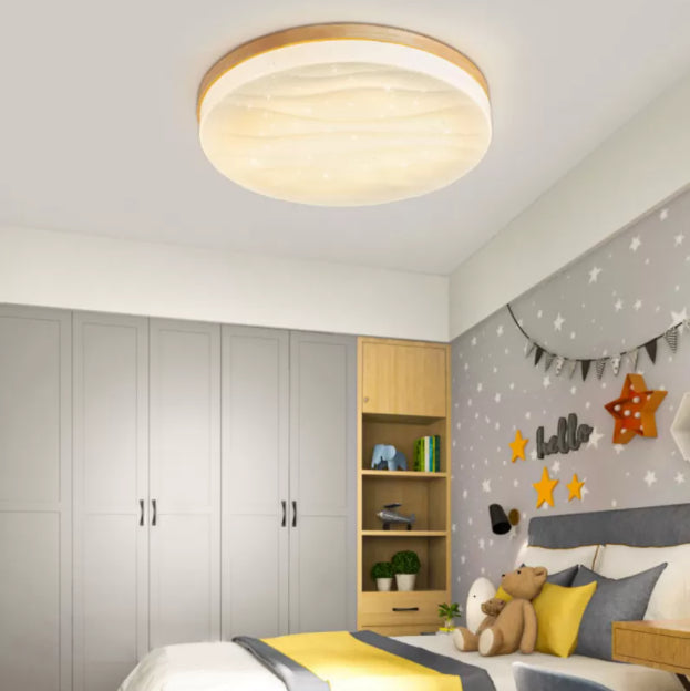Log Color Circular LED Flush Mount in Modern Creative Style Wooden Ceiling Fixture for Bedroom