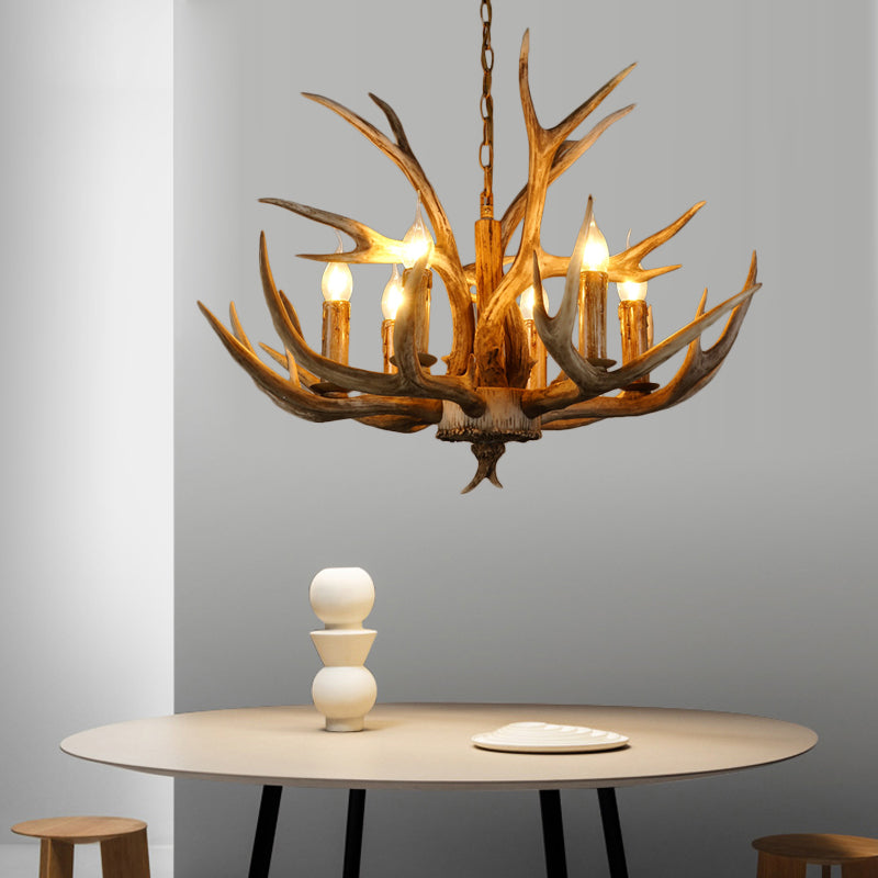 Resin Branch Pendant Chandelier Rustic 6/8/12 Bulbs 16"/17"/21.5" Wide Bedroom Hanging Ceiling Light in Brown