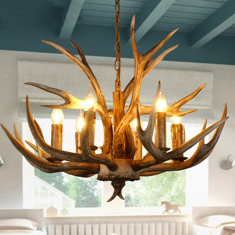 Resin Branch Pendant Chandelier Rustic 6/8/12 Bulbs 16"/17"/21.5" Wide Bedroom Hanging Ceiling Light in Brown