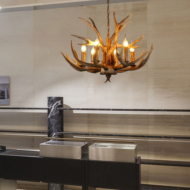 Resin Branch Pendant Chandelier Rustic 6/8/12 Bulbs 16"/17"/21.5" Wide Bedroom Hanging Ceiling Light in Brown