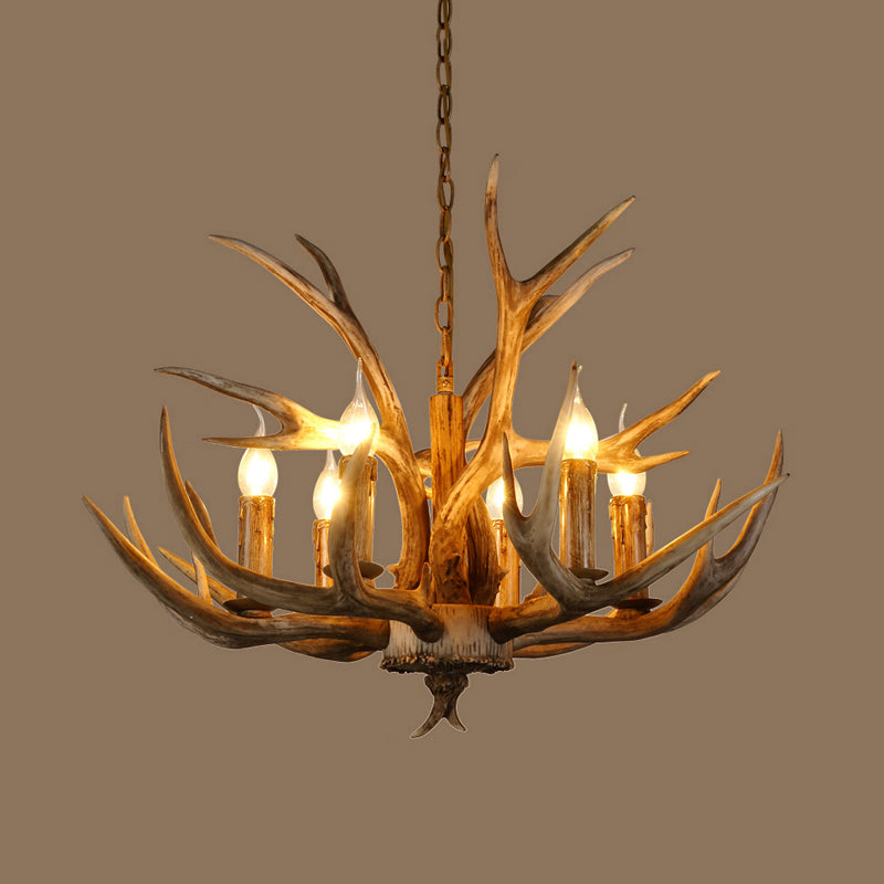 Resin Branch Pendant Chandelier Rustic 6/8/12 Bulbs 16"/17"/21.5" Wide Bedroom Hanging Ceiling Light in Brown