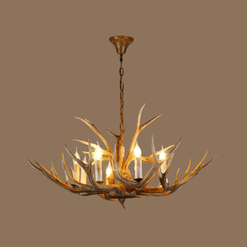 Resin Branch Pendant Chandelier Rustic 6/8/12 Bulbs 16"/17"/21.5" Wide Bedroom Hanging Ceiling Light in Brown