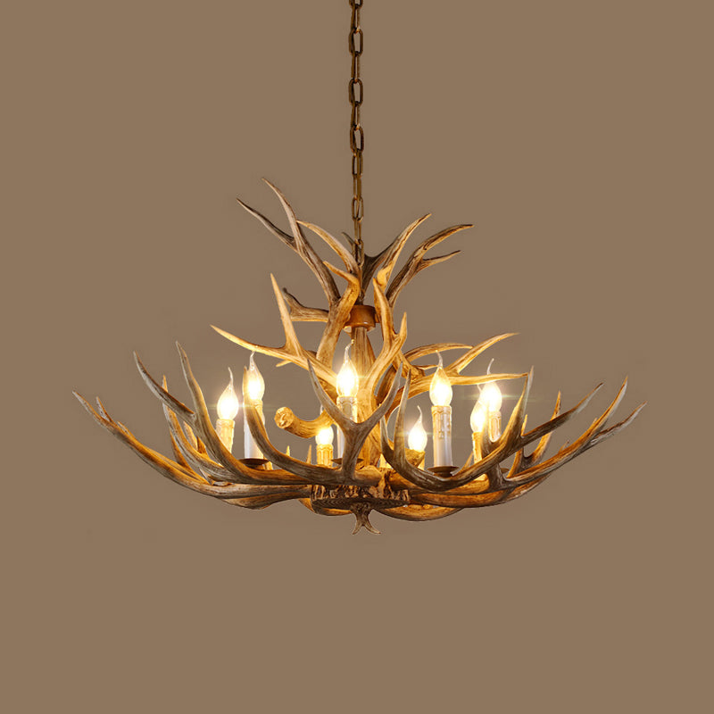 Resin Branch Pendant Chandelier Rustic 6/8/12 Bulbs 16"/17"/21.5" Wide Bedroom Hanging Ceiling Light in Brown