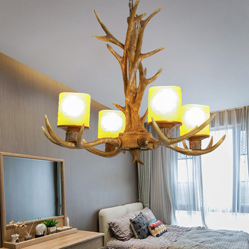 Antler chambre à coucher d'éclairage lustre résine 4/6 bulbes brun suspendu suspendu, 27,5 "/35,5" de largeur