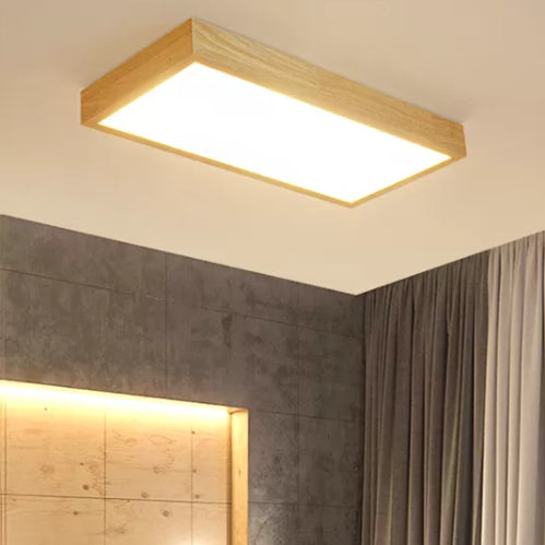 Rectangular Wooden LED Flush Mount in Modern Concise Style Acrylic Indoor Ceiling Light in Log Color