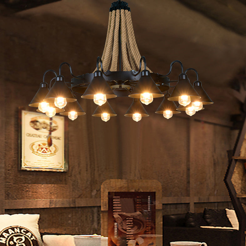 Black Cone lampadario a sospensione a sospensione Light Loft Rope Restaurant Lampone Aione l'illuminazione