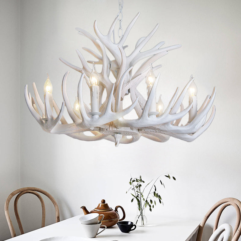 Éclairage de lustre en bois de fourloir blanc Résine rustique 21,5 "/25.5" /27,5 "de large 9/12 têtes de salon